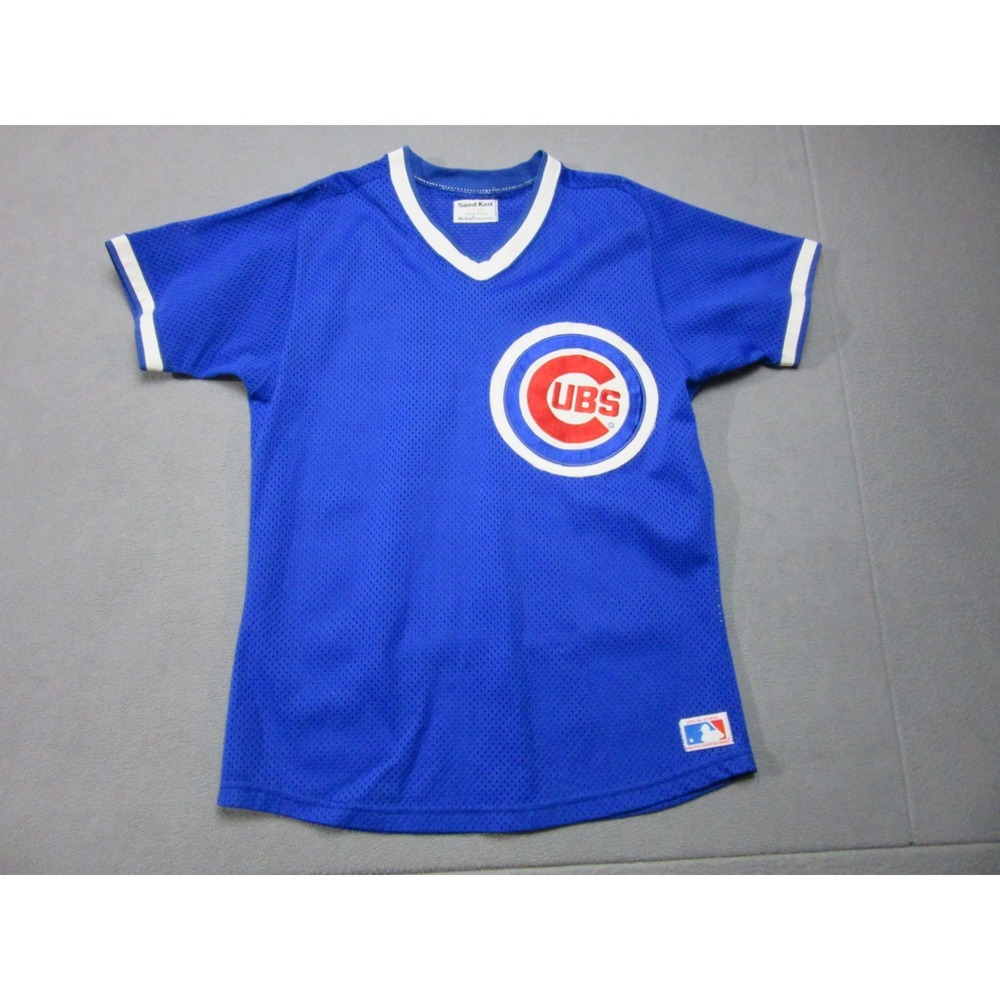 Vintage Chicago Cubs Jersey Mens Large Blue Sand Knit Baseball MLB MacGregor
